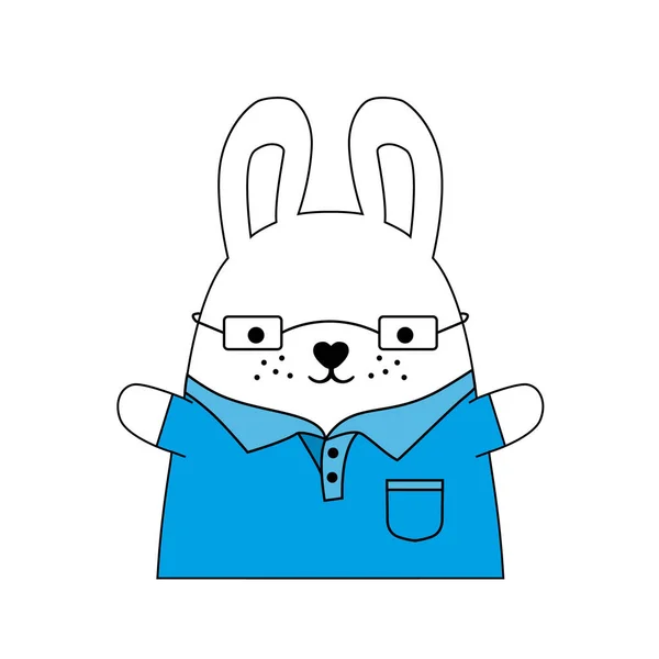 Vektorkaninchen Mit Brille Und Shirt Handgezeichnete Illustration Des Gekleideten Kaninchens — Stockvektor