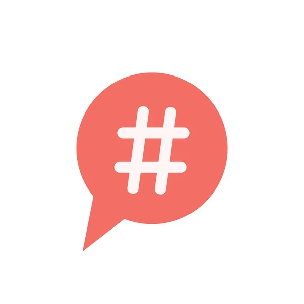 Beyaz hashtag simgesini kırmızı konuşma balonu. kavramı sayı işareti, sosyal medya ve web iletişim. Beyaz arka plan üzerinde izole. düz stil moda modern vektör çizim