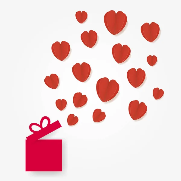 Caixa Presente Aberta Coração Flutuante Vermelho Fundo Amor Conceito Valentine — Vetor de Stock