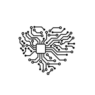 Yazdırılmış devre kartı siyah beyaz kalp