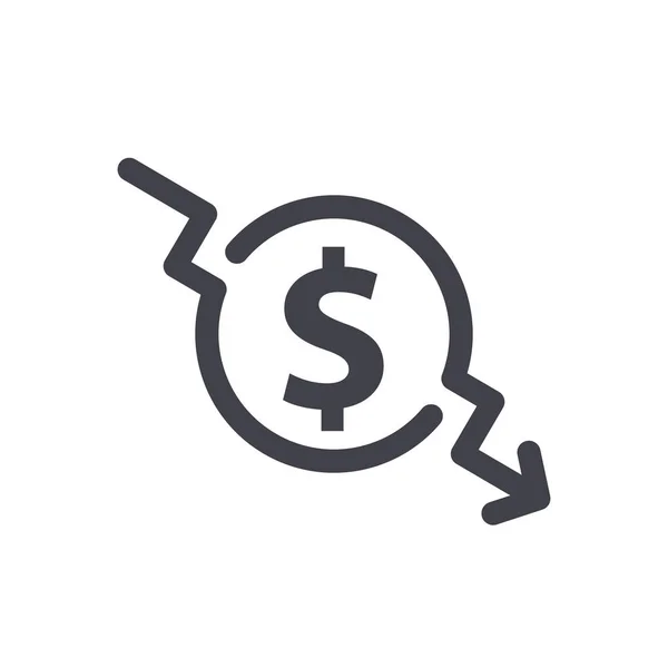 Dollar pijl daling pictogram. — Stockvector