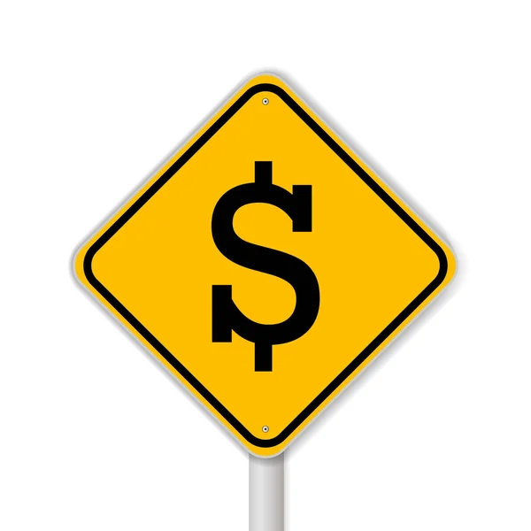 Δολάριο σύμβολο στο κίτρινο οδικό σήμα — Διανυσματικό Αρχείο