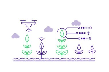 Akıllı tarım konsepti. Tarım Yönetimi Bilgi Sistemleri, Hassas Tarım. Tarım otomasyonu ve robot teknolojisi. Modern teknolojiler. Vektör