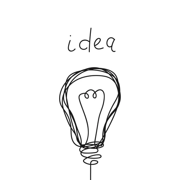 Icona della lampadina vettoriale con concetto di idea. Doodle mano disegnato segno — Vettoriale Stock