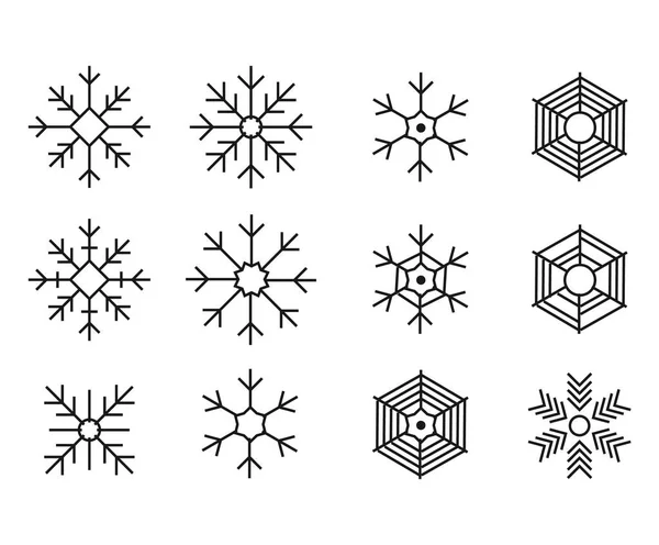 Conjunto de icono de copo de nieve en blanco. Ilustración vectorial — Archivo Imágenes Vectoriales