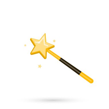 Sihirli bir izi olan dekoratif sihirli değnek. Yıldız şeklinde sihirli aksesuar. Vektör illüstrasyonu