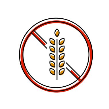 Glütensiz renk simgesi. Organik yiyecekler. Malzemesiz malzeme. Sağlıklı ekmek. Besleyici beslenme, sağlıklı beslenme. Çölyak önleme. Kişisel sağlık hizmetleri. İzole vektör illüstrasyonu