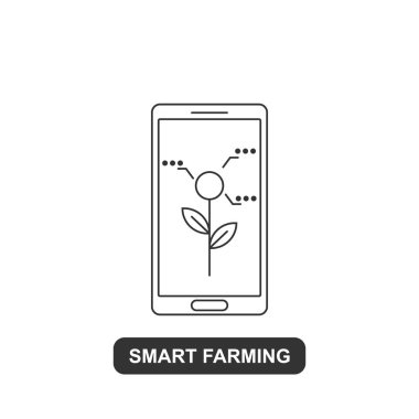 Akıllı tarım ikonu sensörü konsepti. Toprağın özelliklerini izleyen ikon cep telefonu. Vektör illüstrasyonu