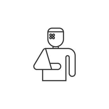 Doğrusal kaza ve yaralanma ikonu. Beyaz üzerine vektör işareti