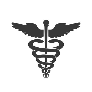 Beyaz arkaplanda izole edilmiş tıbbi vektör caduceus sembolü