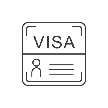 Vize doğrusal simgesini başlat. Geçici oturma izni. Turist evrakları. Göçmen bürosu. Seyahat izni. Vektör simgesi