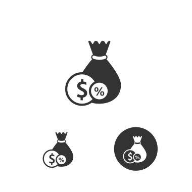 Beyaz üzerine düz şekilli madeni para ikonu olan çanta. Vektör