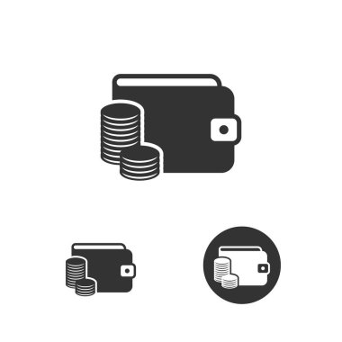 Beyaz arka planda madeni para simgesi olan cüzdan. Vektör