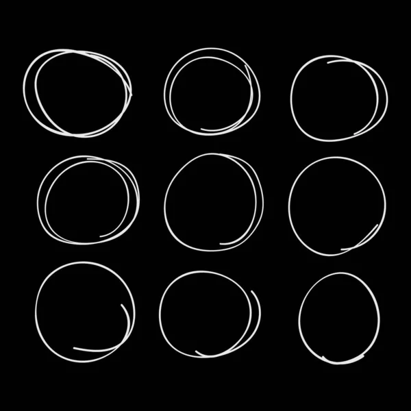 Set Schizzi Disegnati Mano Cerchi Rotondi Scarabocchi Circolari Vettoriali Elemento — Vettoriale Stock