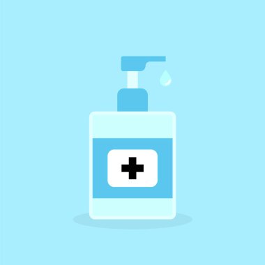 Dezenfekte. El dezenfektanı şişesi, çamaşır jeli. Vektör illüstrasyonu