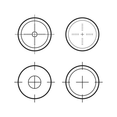 Hedef nişan ikonları askeri ayarlandı. Nişancı nişancı nişancı nişancı nişancı nişancı nişancı görüşü. Vektör simgesi