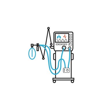Tıbbi vantilatör simgesi beyaz arka planda çizgi şeklinde. Vektör