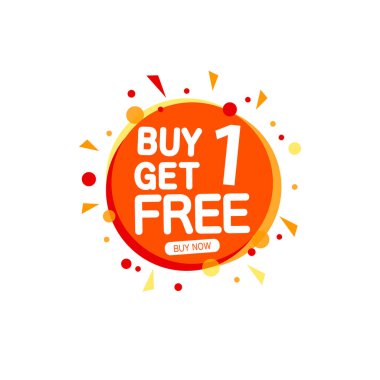 1 Al 1 Bedava, bayrak tasarım şablonu, indirimli uygulama simgesi, vektör illüstrasyonu