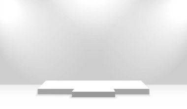 Sahne ışıkları olan beyaz podyum. Ödül töreni için sahne. Yaya taşı. Stok vektör illüstrasyonu