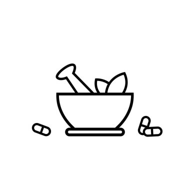 Beyaz arka planda ilaç havan ikonu. Stok simgesi