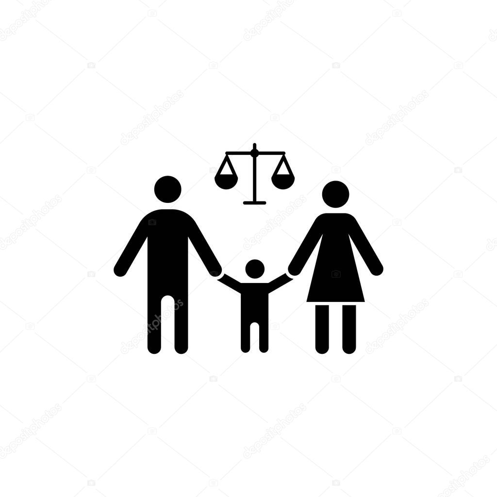 Family court glyph icon. Silhouette symbol. Child custody. Family law proceedings. Divorce mediation, legal separation. Negative space. Vector isolated illustration