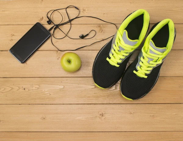 Ahşap zemin üzerinde fitness Spor aksesuarları.