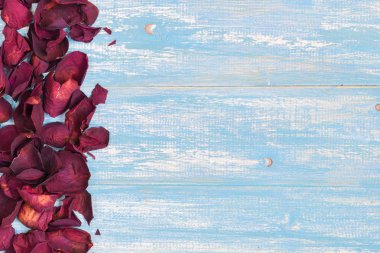 Rustik antika arka plan üzerinde güzel gül yaprakları. Eski ahşap panoları.