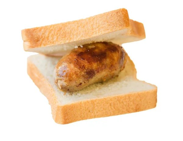 Αρχική λουκάνικο με ψωμί που απομονώνονται σε λευκό φόντο. — Φωτογραφία Αρχείου