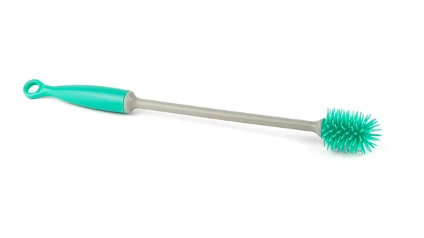 Brosse à laver bouteille turquoise isolée sur fond blanc . — Photo