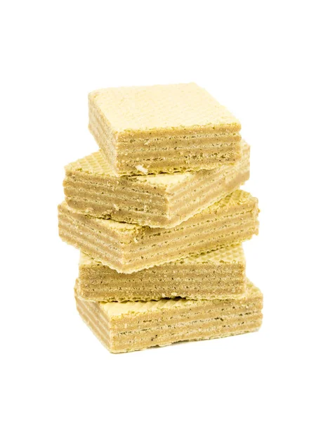 Five square wafers stacked isolated on a white background. — Stock Photo, Image