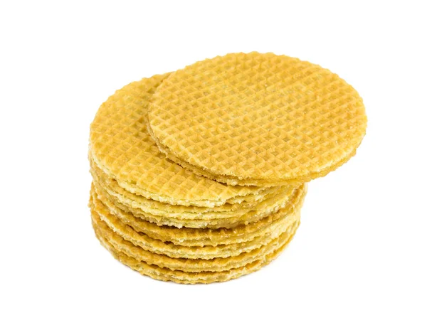 Pilha de waffles caseiros com creme de caramelo isolado em um fundo branco . — Fotografia de Stock