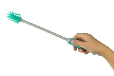 Beyaz arka planda izole edilmiş bir şişe fırçasıyla..