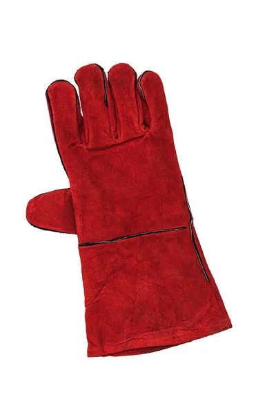 Красная перчатка для сварщика изолирована на белом фоне . — стоковое фото