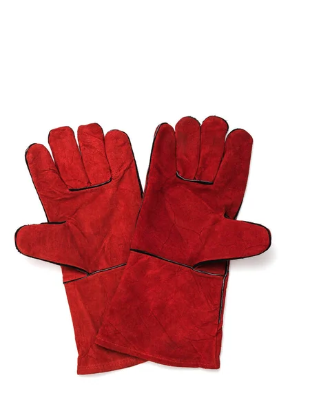 Пара красных сварочных перчаток на белом фоне . — стоковое фото