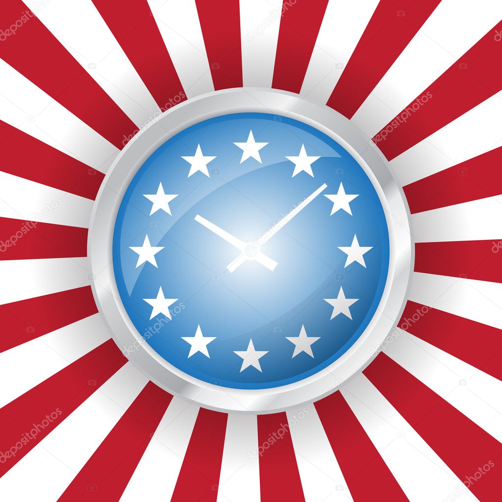 Vector clock face in colors of american flag