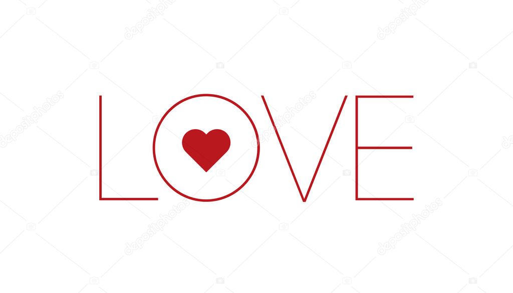 Word love with red heart
