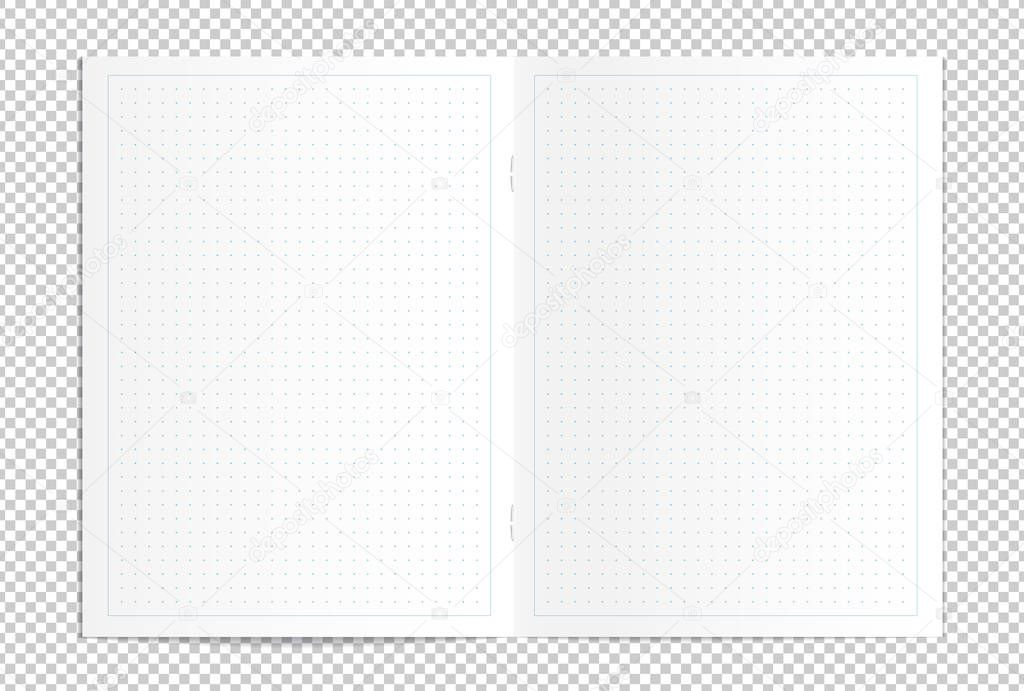 Realistic blank dotted copy book spread