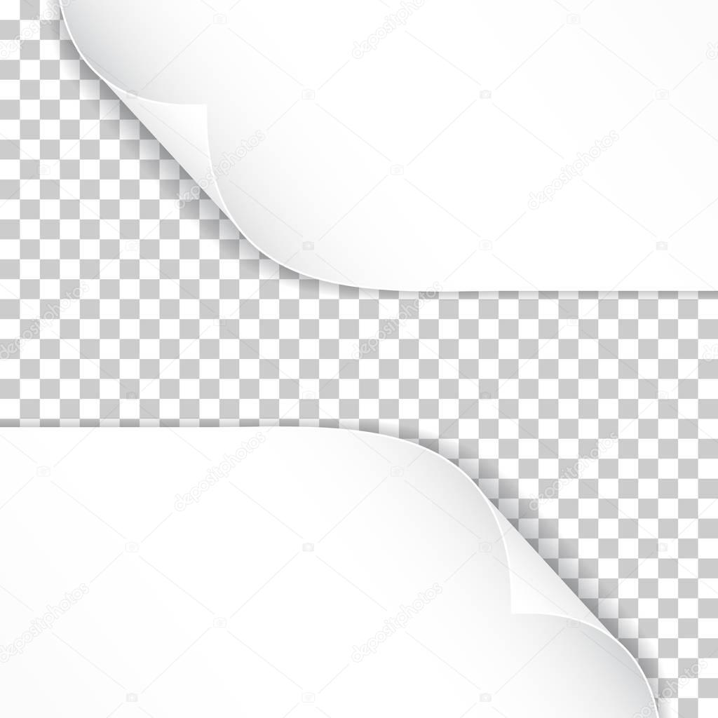 Realistic white paper corners isolated on transparent background