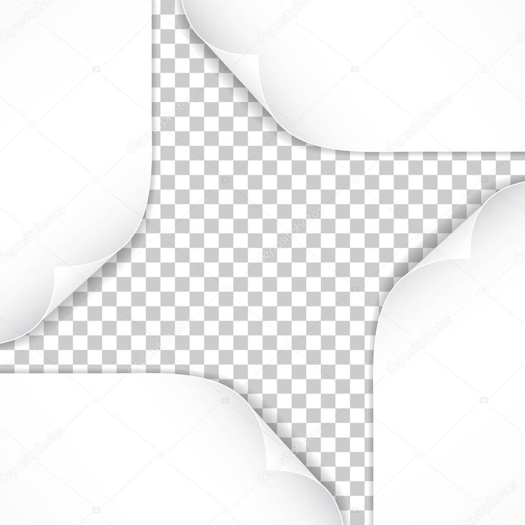 Realistic white paper corners isolated on transparent background