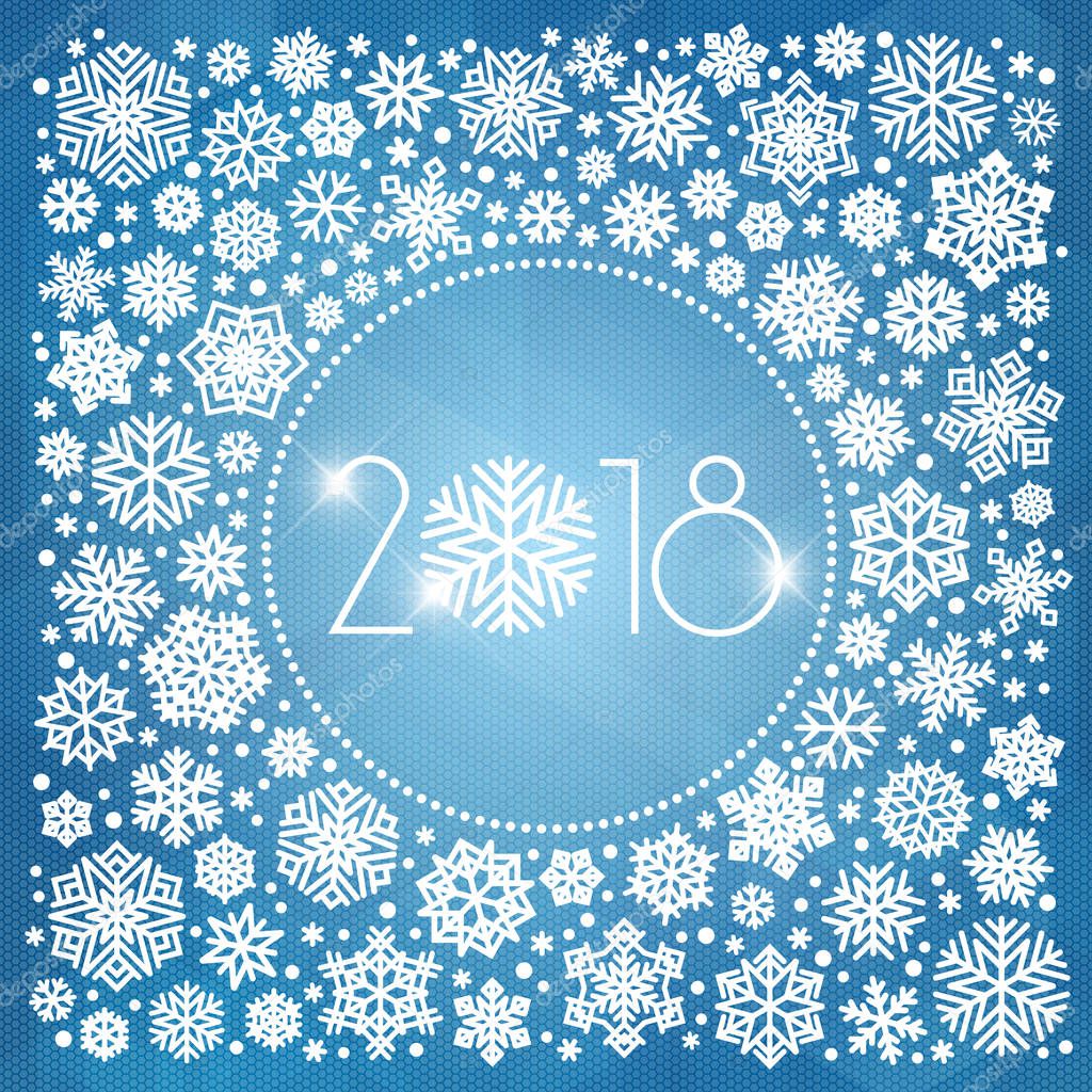 New year 2018 vector illustration with white snowflakes