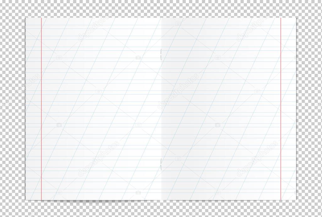 Realistic blank lined copy book spread