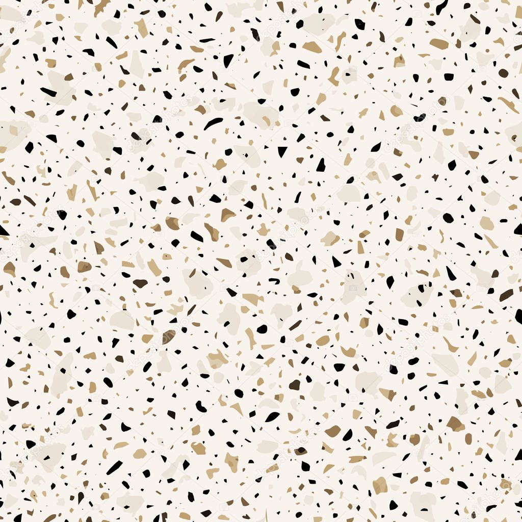 Terrazzo flooring vector seamless pattern in light brown colors