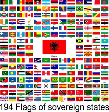 Arnavutluk, dünya bayraklarının vektör resimlerinin toplanması.
