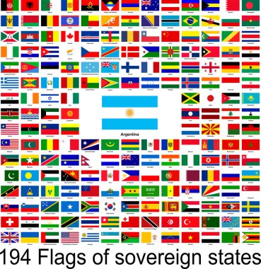 Arjantin, dünyanın bayraklarının vektör görüntülerinin toplanması.