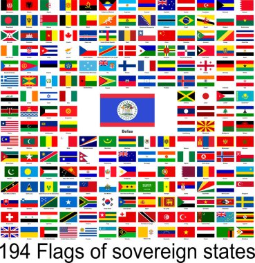 Belize, dünyanın bayraklarının vektör resimlerinin toplanması.