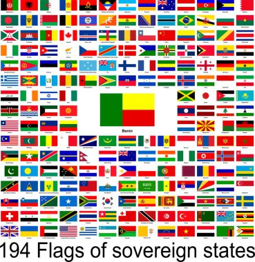 Benin, dünyanın bayraklarının vektör resimlerinin koleksiyonu.