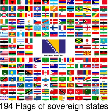 Bosna-Hersek, dünya bayraklarının vektör resimlerinin toplanması.