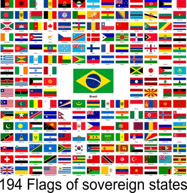 Brezilya, dünyanın bayraklarının vektör resimleri koleksiyonu.