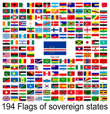 Cape Verde, dünyanın bayraklarının vektör görüntülerinin toplanması. Vektör grafikleri.