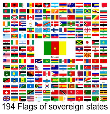 Kamerun, dünyanın bayraklarının vektör görüntülerinin toplanması. Vektör grafikleri.